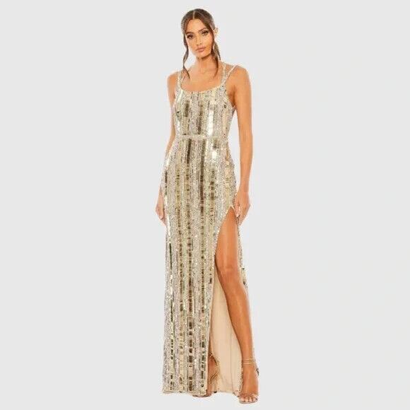 Mac Duggal Women's Halter Neck Detailed Back Embellished Gown 10 SILVER 93981 - Picture 9 of 9
